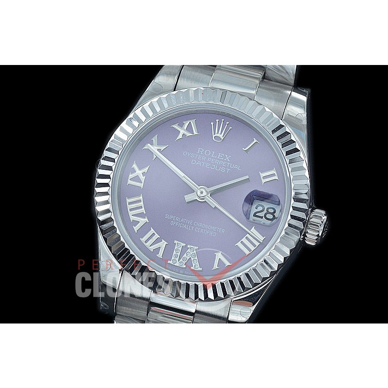 R31DJS-429 Datejust Midsize 278284 SS/SS Fluted/Oyster Violet Roman/Diam Asian Clone 2824