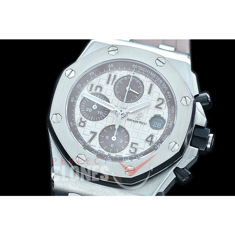AP26470-506 BBVF Royal Oak Offshore SS/RU White/Brown A-7750 Mod to Calibre 3126/Secs@12