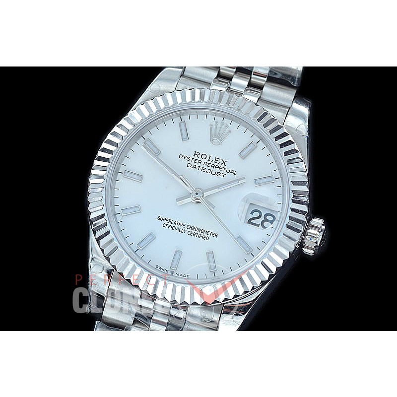 R31DJS-401J Datejust Midsize 278284 SS/SS Fluted/Jubilee White Sticks Asian Clone 2824