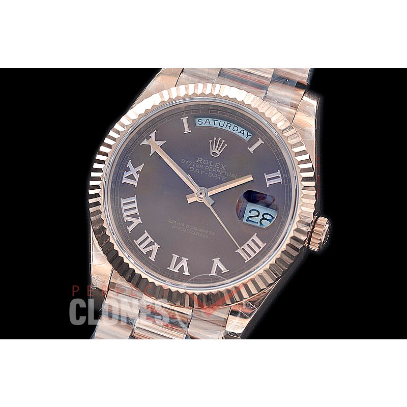 R40DDR00230 GMF Daydate 40mm 228235 904 Steel RG/RG Fluted Bez Brown Classic Roman A-2836