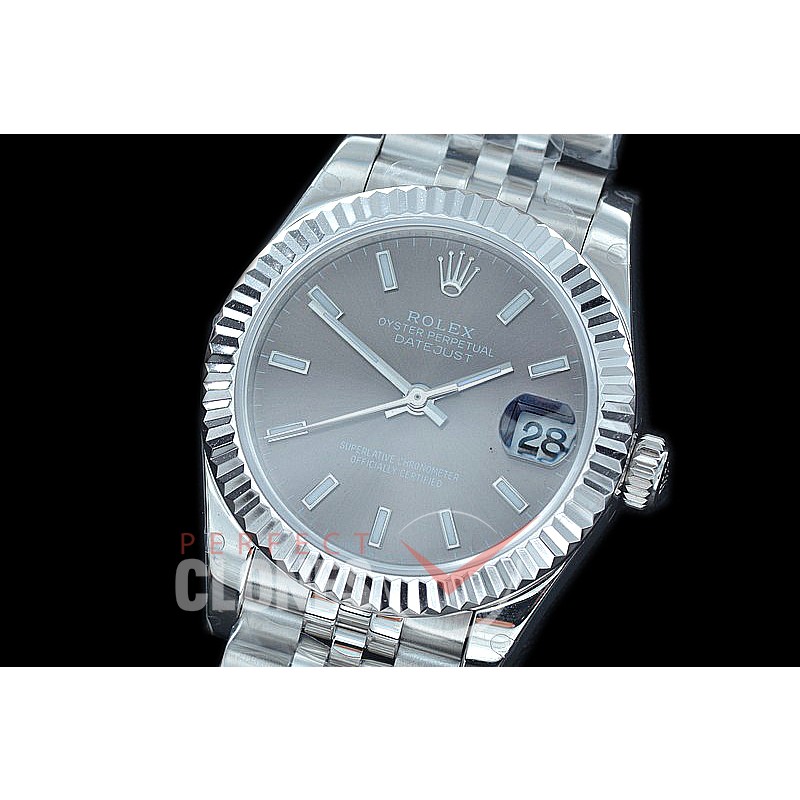 R31DJS-403J Datejust Midsize 278284 SS/SS Fluted/Jubilee Dark Rhodium Grey Sticks Asian Clone 2824