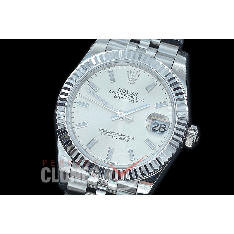 R31DJS-400J Datejust Midsize 278284 SS/SS Fluted/Jubilee Silver Sticks Asian Clone 2824