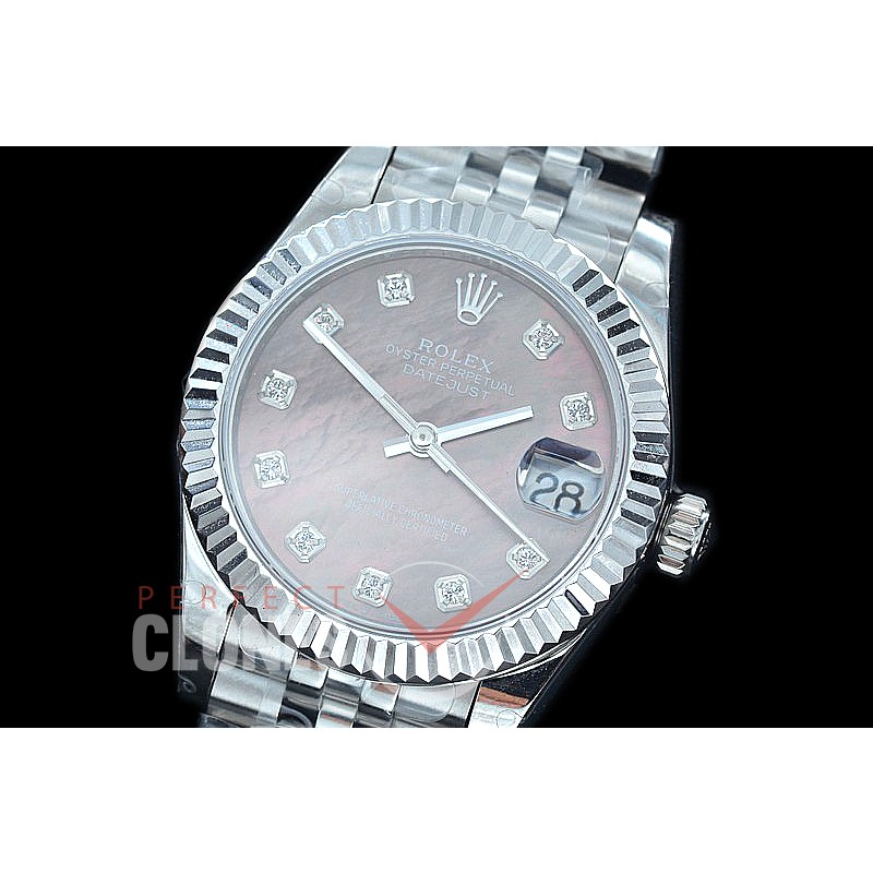 R31DJS-419J Datejust Midsize 278284 SS/SS Fluted/Jubilee MOP Brown Diamond Asian Clone 2824