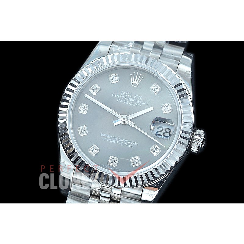 R31DJS-418J Datejust Midsize 278284 SS/SS Fluted/Jubilee MOP Black Diamond Asian Clone 2824