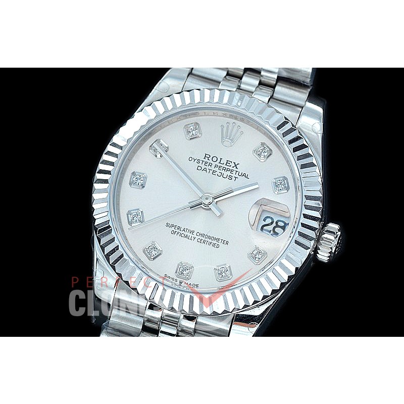 R31DJS-410J Datejust Midsize 278284 SS/SS Fluted/Jubilee Silver Diamond Asian Clone 2824