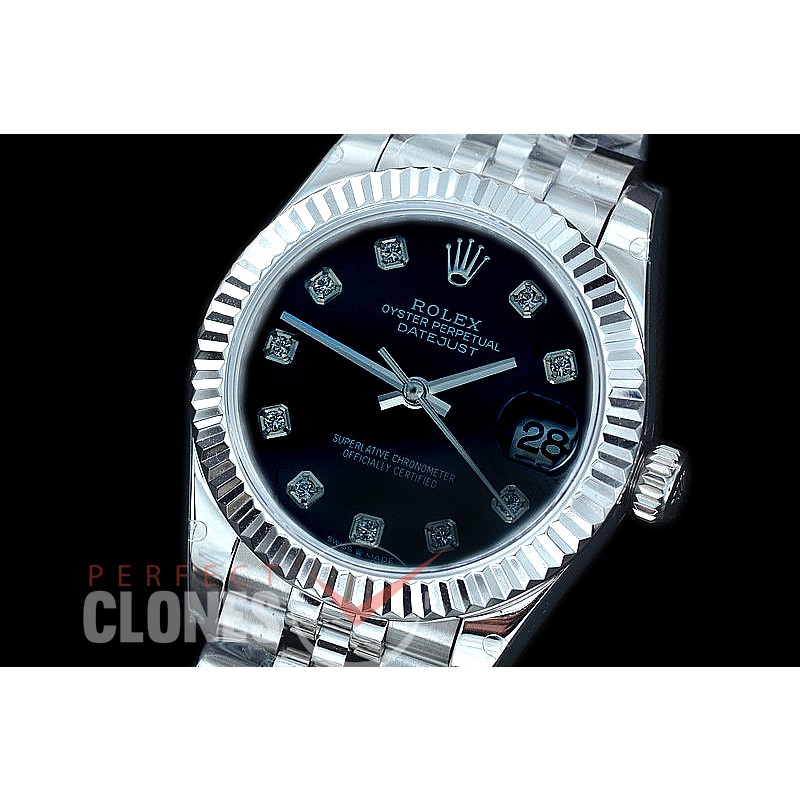 R31DJS-412J Datejust Midsize 278284 SS/SS Fluted/Jubilee Black Diamond Asian Clone 2824