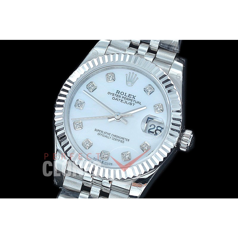 R31DJS-417J Datejust Midsize 278284 SS/SS Fluted/Jubilee MOP White Diamond Asian Clone 2824