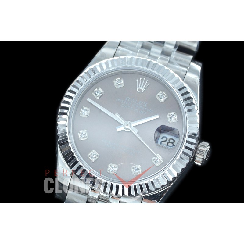 R31DJS-413J Datejust Midsize 278284 SS/SS Fluted/Jubilee Dark Rhodium Grey Diamond Asian Clone 2824