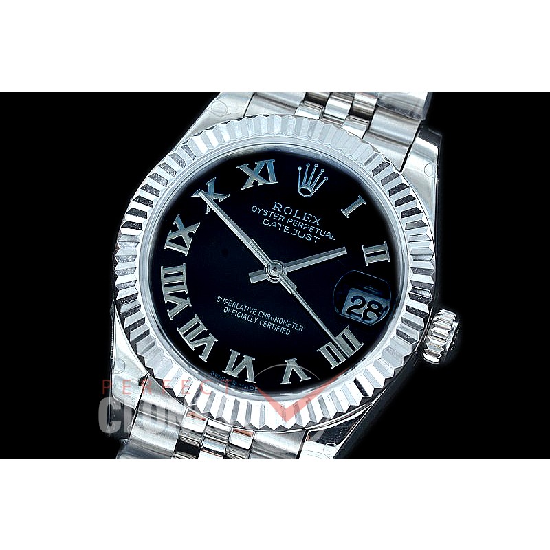 R31DJS-422J Datejust Midsize 278284 SS/SS Fluted/Jubilee Black Roman Asian Clone 2824