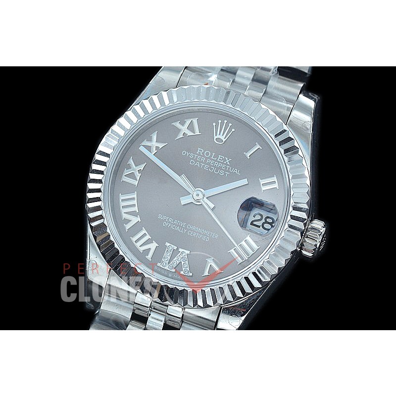 R31DJS-427J Datejust Midsize 278284 SS/SS Fluted/Jubilee Dark Rhodium Grey Roman/Diam Asian Clone 2824