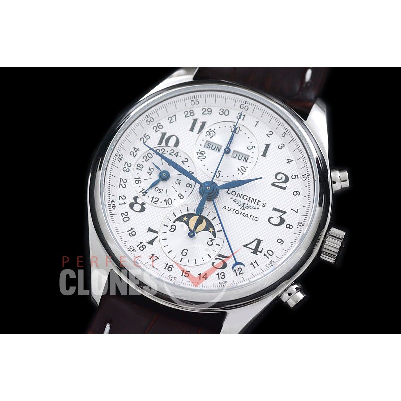 LG00081 Longines Master Calender Chronograph SS/LE White Num Asian 7751
