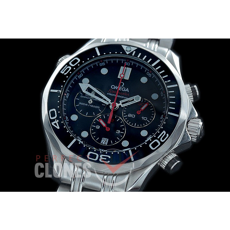 OMSEC-1001 Seamaster 300m Professional Chronograph SS/SS Black OS20 Quartz