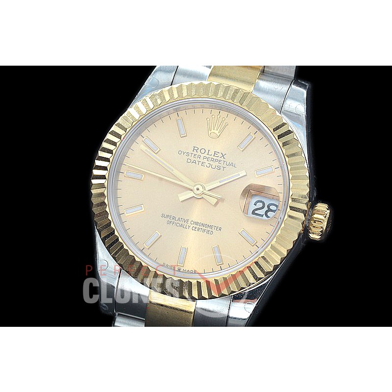 R31DJT-405 BP Datejust Midsize 278283 SS/YG Fluted/Oyster Gold Sticks Asian Clone 2824