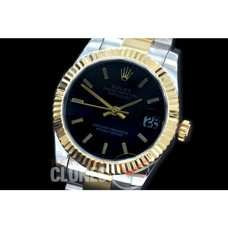 R31DJT-402 BP Datejust Midsize 278283 SS/YG Fluted/Oyster Black Sticks Asian Clone 2824