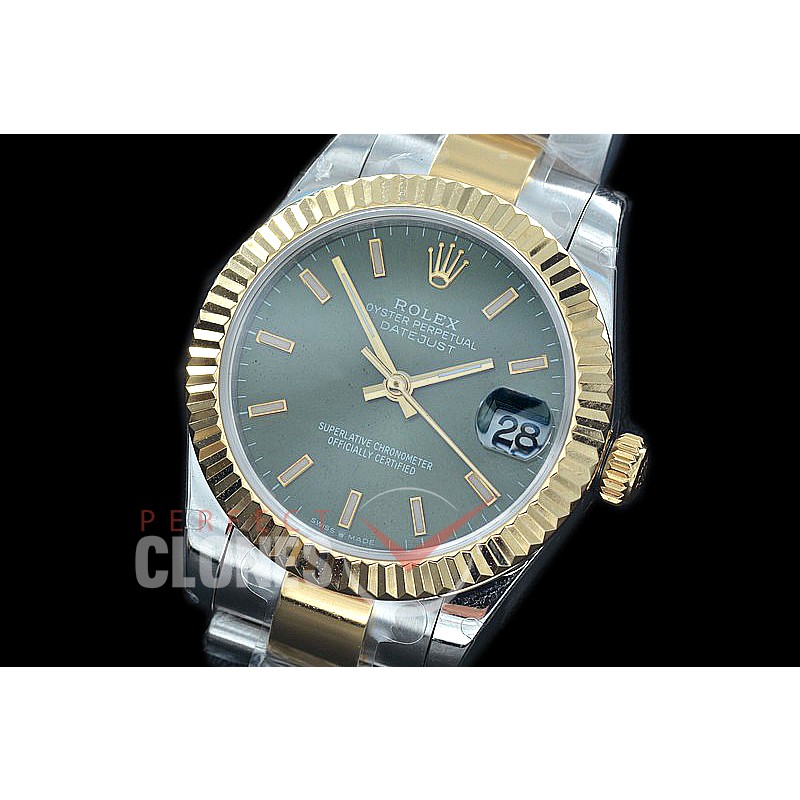 R31DJT-406 BP Datejust Midsize 278283 SS/YG Fluted/Oyster Olive Green Sticks Asian Clone 2824