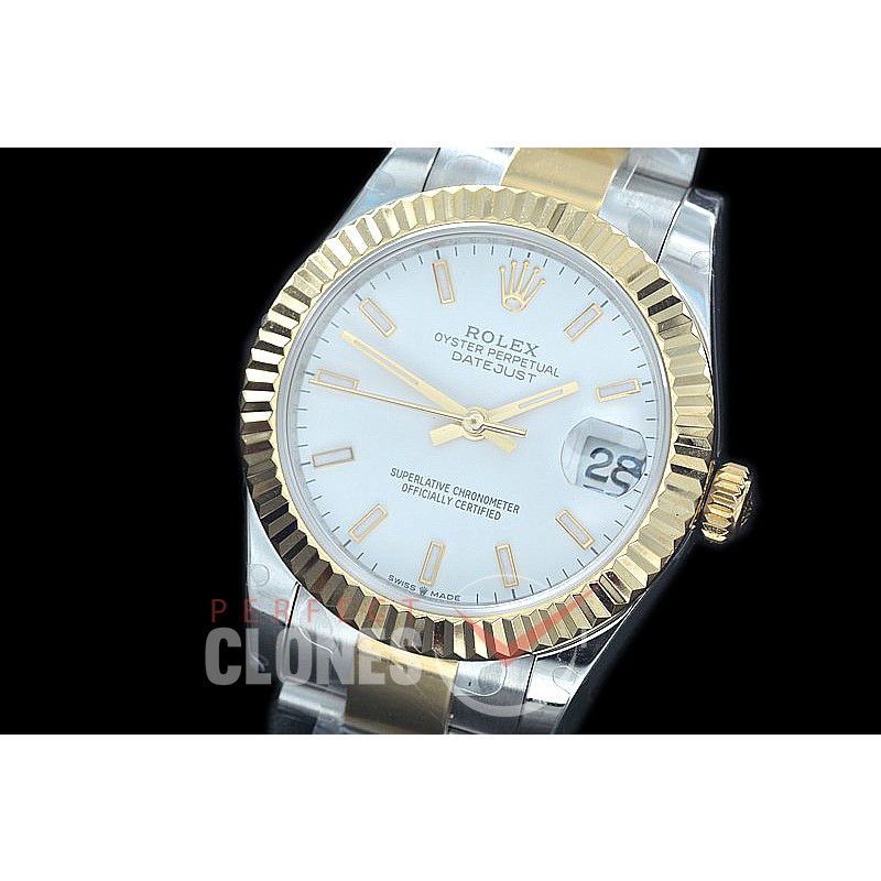 R31DJT-401 BP Datejust Midsize 278283 SS/YG Fluted/Oyster White Sticks Asian Clone 2824