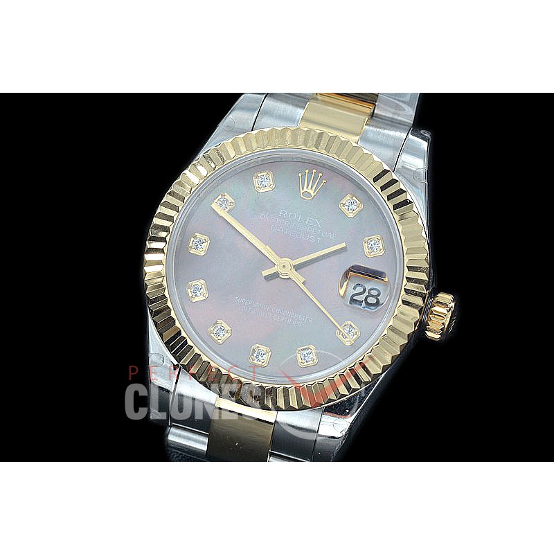 R31DJT-419 BP Datejust Midsize 278283 SS/YG Fluted/Oyster MOP Brown Diamonds Asian Clone 2824