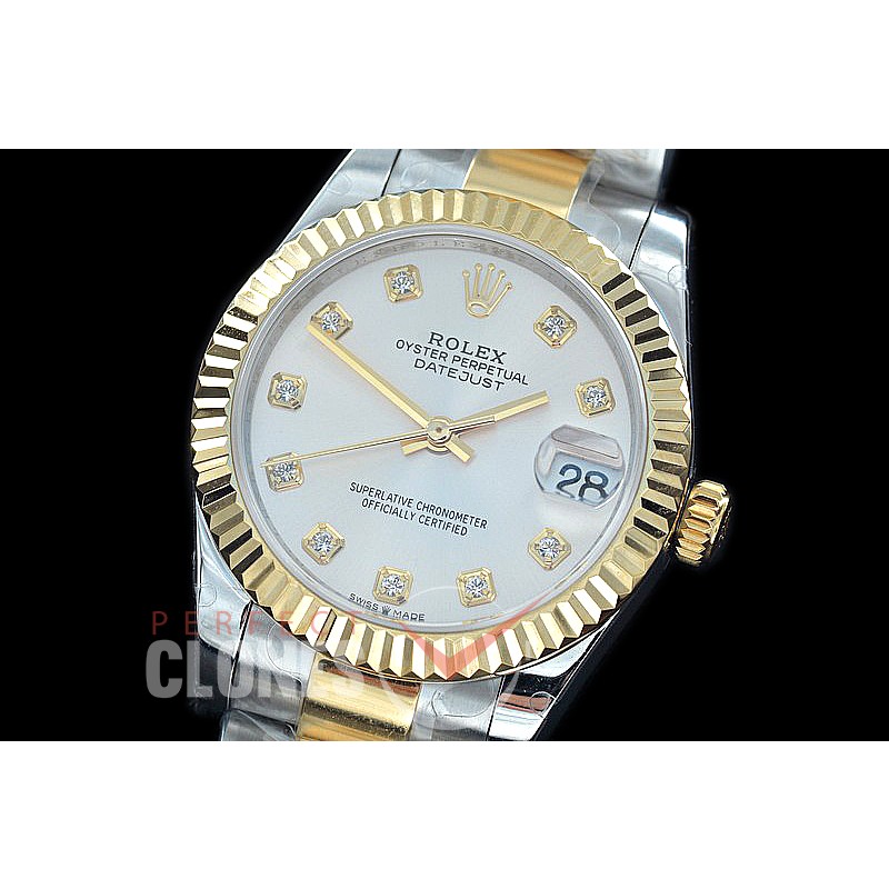 R31DJT-410 BP Datejust Midsize 278283 SS/YG Fluted/Oyster Silver Diamonds Asian Clone 2824