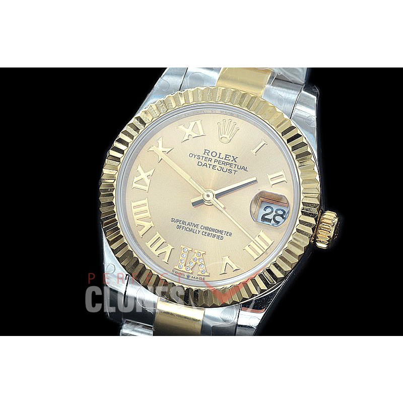 R31DJT-428 BP Datejust Midsize 278283 SS/YG Fluted/Oyster Gold Roman/Diam Asian Clone 2824
