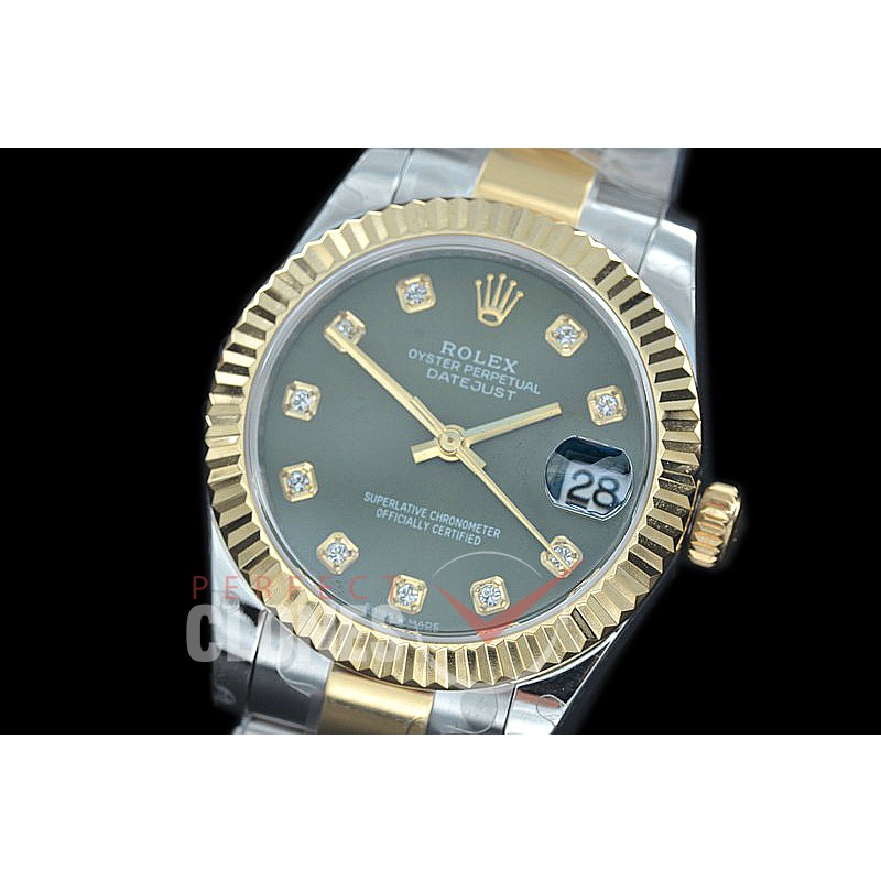 R31DJT-416 BP Datejust Midsize 278283 SS/YG Fluted/Oyster Green Diamonds Asian Clone 2824