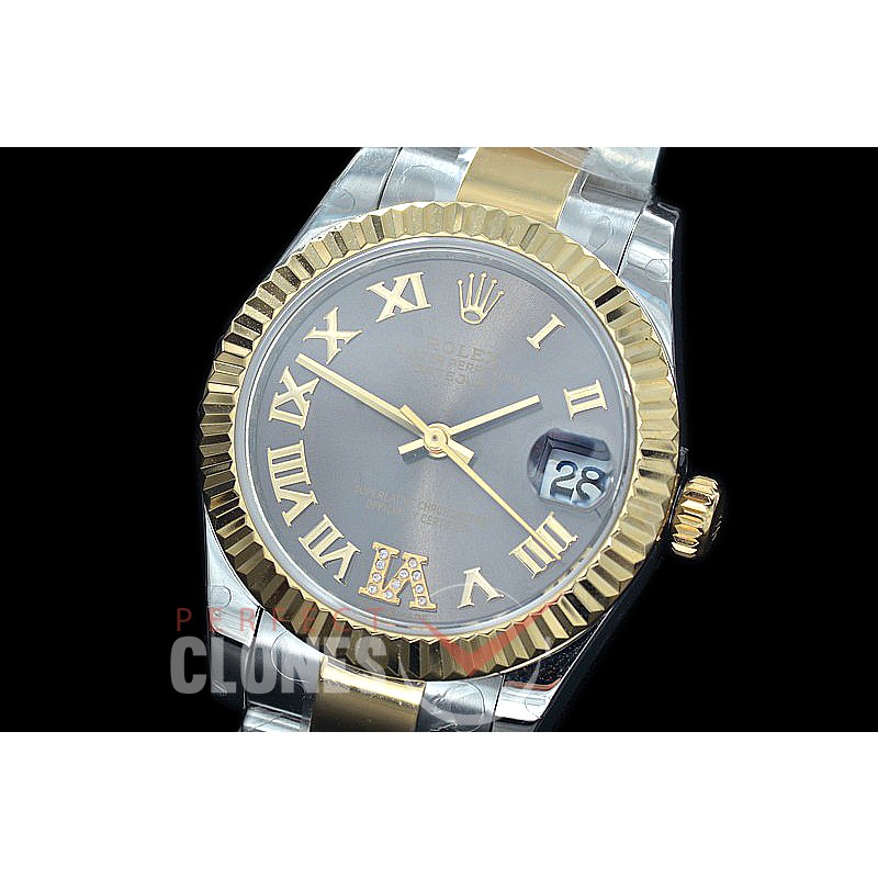 R31DJT-427 BP Datejust Midsize 278283 SS/YG Fluted/Oyster Dark Rhodium Grey Roman/Diam Asian Clone 2824