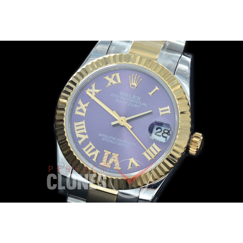 R31DJT-429 BP Datejust Midsize 278283 SS/YG Fluted/Oyster Violet Roman/Diam Asian Clone 2824