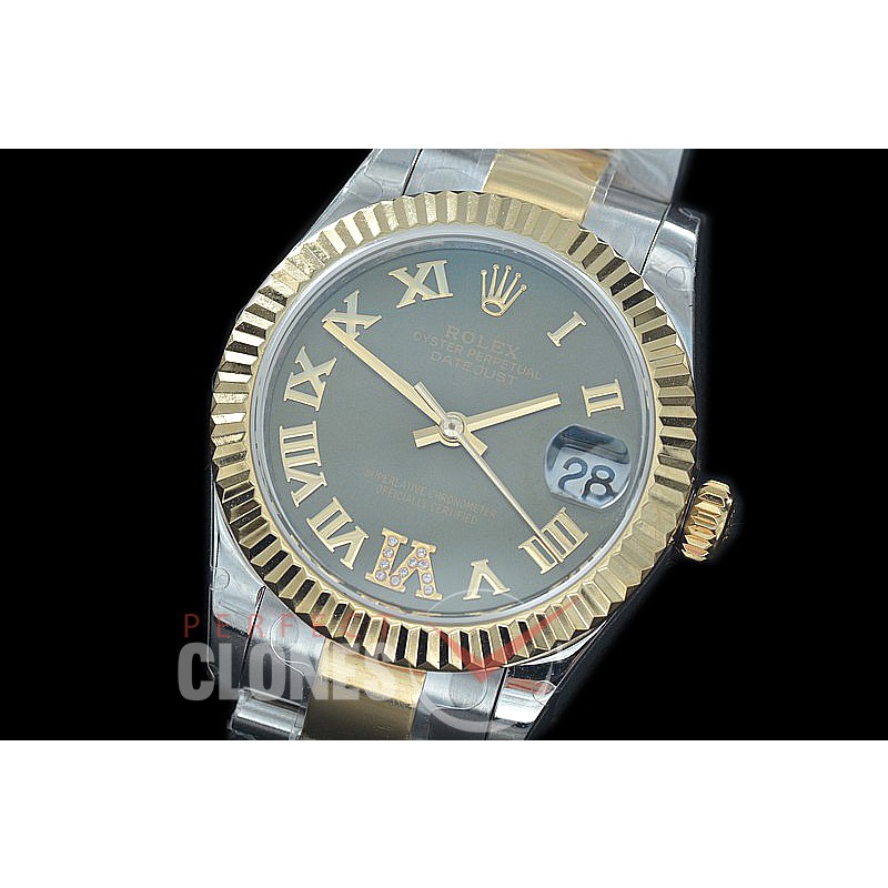 R31DJT-430 BP Datejust Midsize 278283 SS/YG Fluted/Oyster Green Roman/Diam Asian Clone 2824