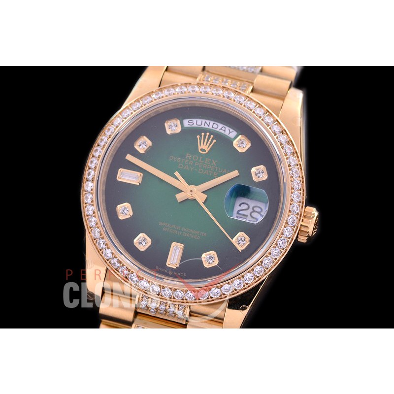 R36DDF-119D2 BP 128348RBR 2019 DayDate YG/YG Fluted/President Green Diamonds A-2836