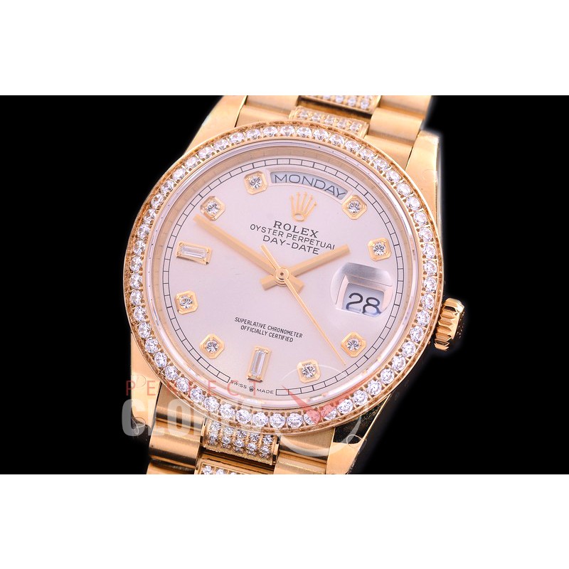 R36DDF-110D2 BP 128348RBR 2019 DayDate YG/YG Fluted/President Silver Diamonds A-2836