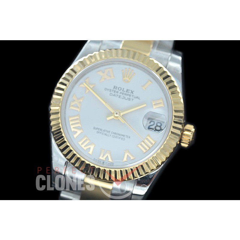 R31DJT-421 BP Datejust Midsize 278283 SS/YG Fluted/Oyster White Roman Asian Clone 2824