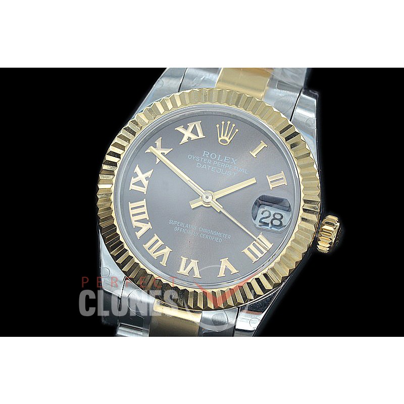 R31DJT-423 BP Datejust Midsize 278283 SS/YG Fluted/Oyster Dark Rhodium Grey Roman Asian Clone 2824
