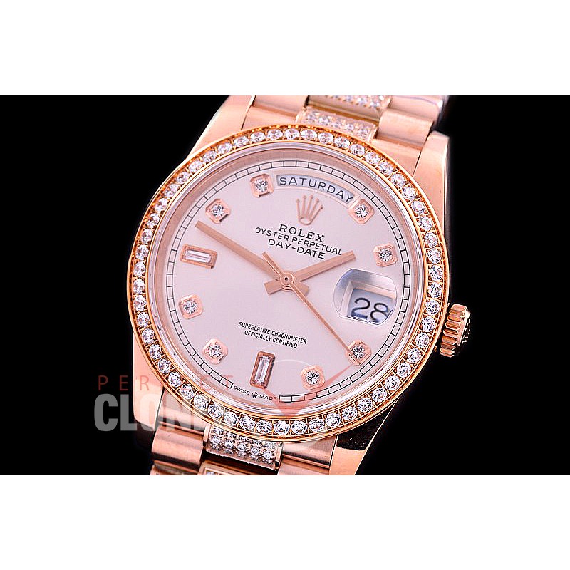 R36DDR-110D2 BP 128345RBR 2019 DayDate RG/RG Fluted/President Silver Diamonds A-2836