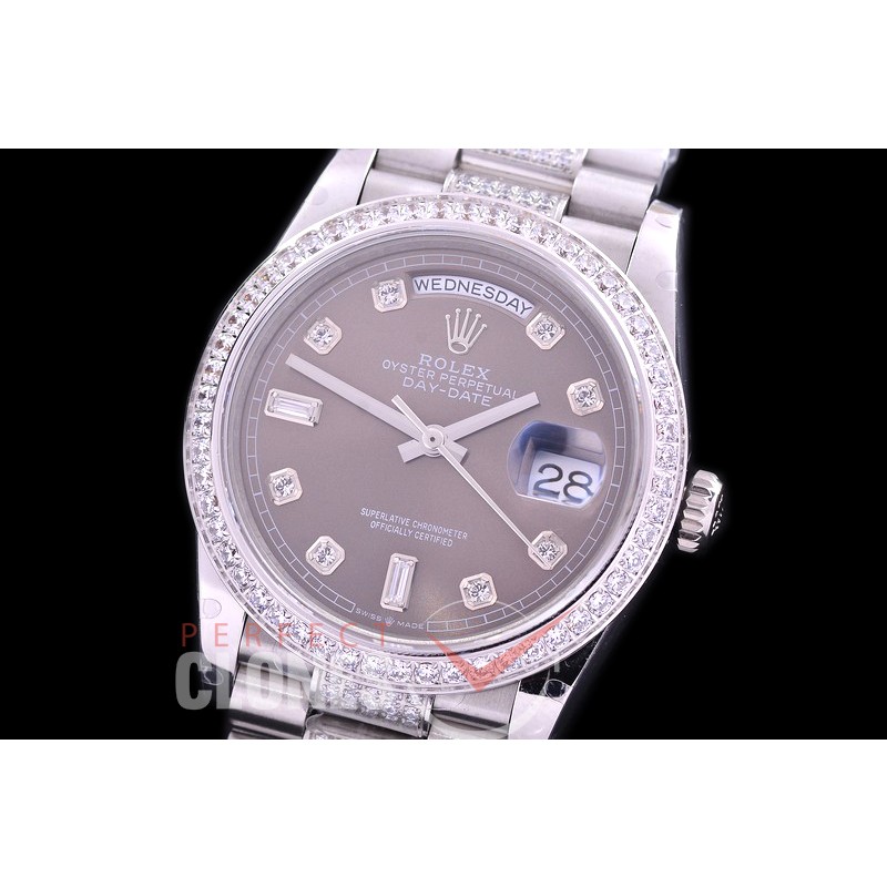 R36DDS-113D2 BP 128349RBR 2019 DayDate SS/SS Fluted/President Dark Rhodium Grey Diamonds A-2836
