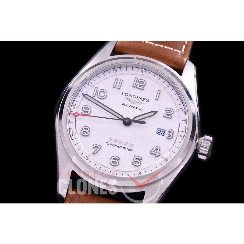 0 0 0 LG-SPW-101L CF Spirit Pilot's Watch Automatic SS/LE White Numerals Asian Clone 2892