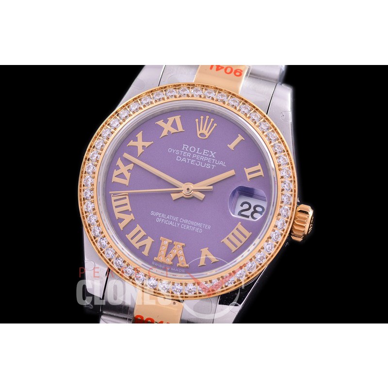 R31DJT-179D GMF 904 Steel Datejust Midsize 278383 SS/YG Fluted/Oyster Violet Roman-Diamonds Asian Clone 2824