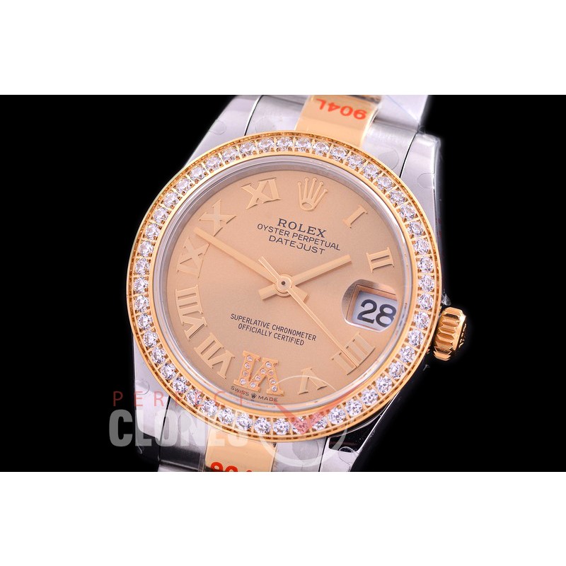 R31DJT-178D GMF 904 Steel Datejust Midsize 278383 SS/YG Fluted/Oyster Gold Roman-Diamonds Asian Clone 2824
