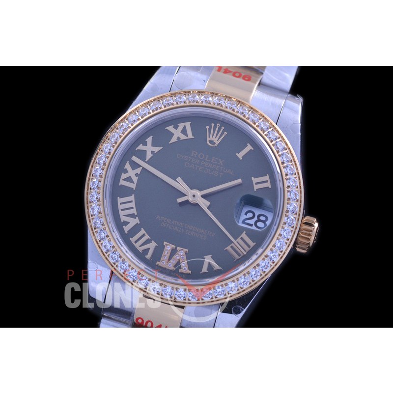R31DJT-180D GMF 904 Steel Datejust Midsize 278383 SS/YG Fluted/Oyster Green Roman-Diamonds Asian Clone 2824