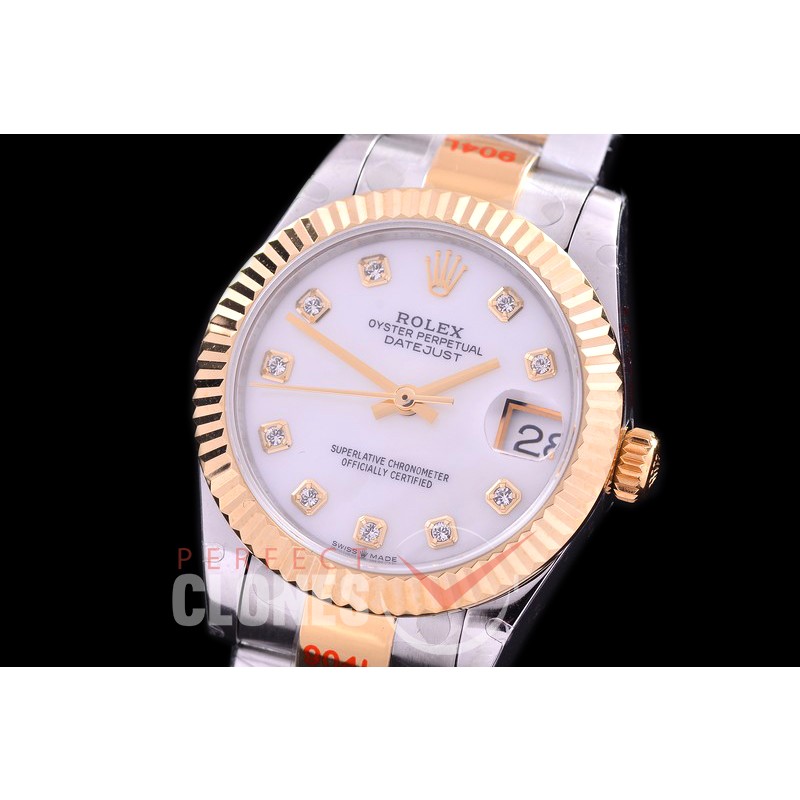 R31DJT-167 GMF 904 Steel Datejust Midsize 278383 SS/YG Fluted/Oyster MOP White Diamonds Asian Clone 2824