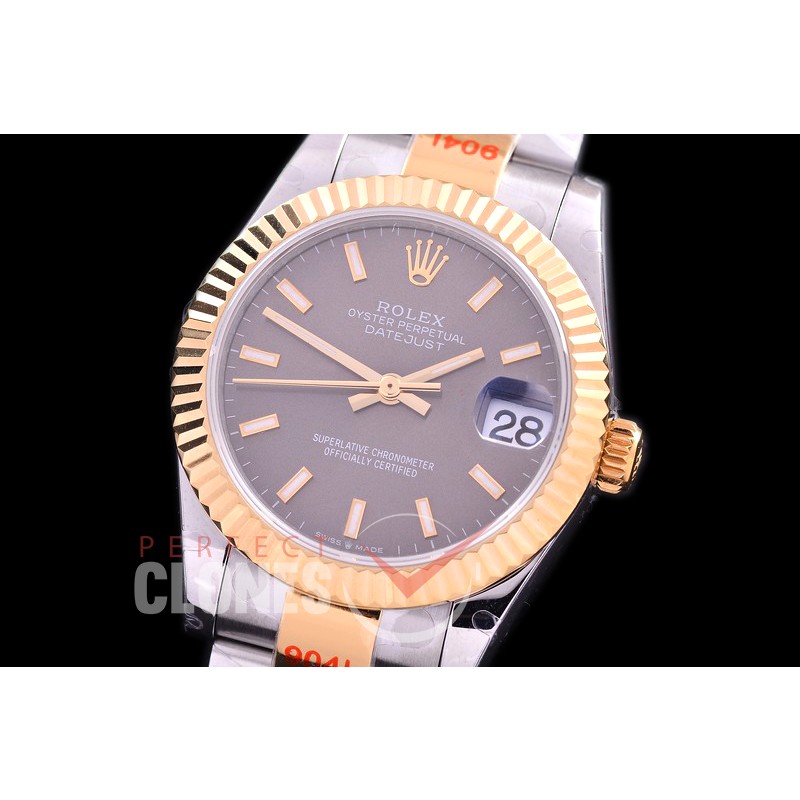 R31DJT-153 GMF 904 Steel Datejust Midsize 278383 SS/YG Fluted/Oyster Dark Rhodium Grey Sticks Asian Clone 2824