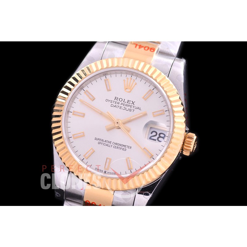 R31DJT-150 GMF 904 Steel Datejust Midsize 278383 SS/YG Fluted/Oyster Silver Sticks Asian Clone 2824