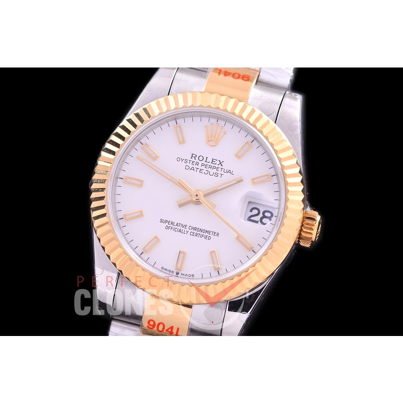 R31DJT-151 GMF 904 Steel Datejust Midsize 278383 SS/YG Fluted/Oyster White Sticks Asian Clone 2824