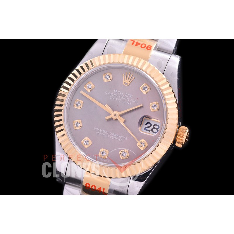 R31DJT-169 GMF 904 Steel Datejust Midsize 278383 SS/YG Fluted/Oyster MOP Brown Diamonds Asian Clone 2824