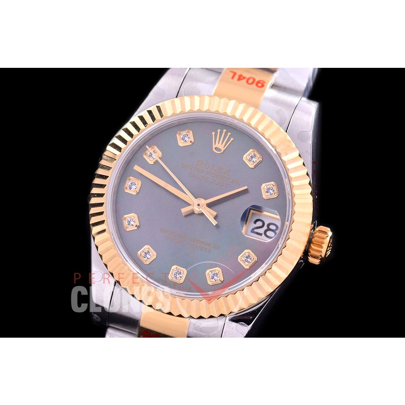 R31DJT-168 GMF 904 Steel Datejust Midsize 278383 SS/YG Fluted/Oyster MOP Black Diamonds Asian Clone 2824