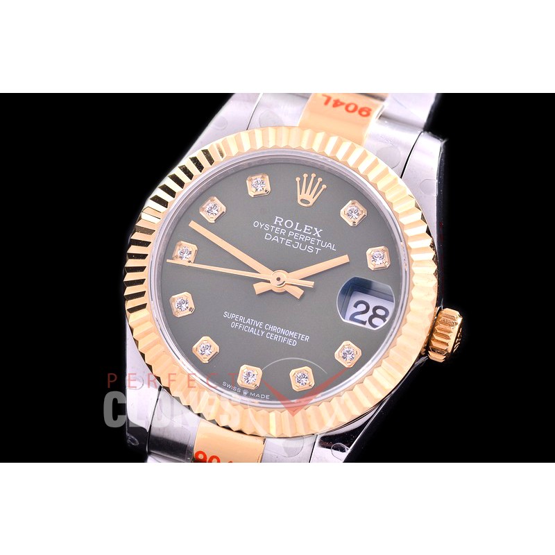 R31DJT-166 GMF 904 Steel Datejust Midsize 278383 SS/YG Fluted/Oyster Green Diamonds Asian Clone 2824