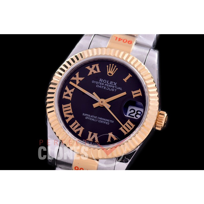 R31DJT-172 GMF 904 Steel Datejust Midsize 278273 SS/YG Fluted/Oyster Black Roman Asian Clone 2824 