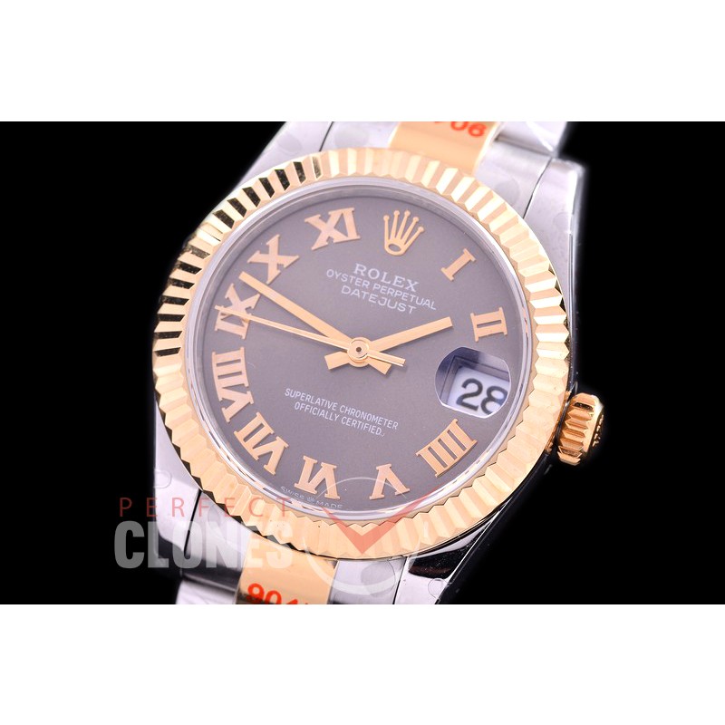 R31DJT-173 GMF 904 Steel Datejust Midsize 278273 SS/YG Fluted/Oyster Dark Rhodium Grey Roman Asian Clone 2824 