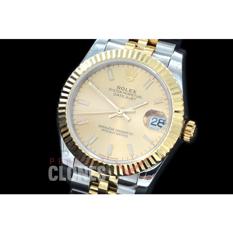 R31DJT-405J BP Datejust Midsize 278283 SS/YG Fluted/Jubilee Gold Sticks Asian Clone 2824