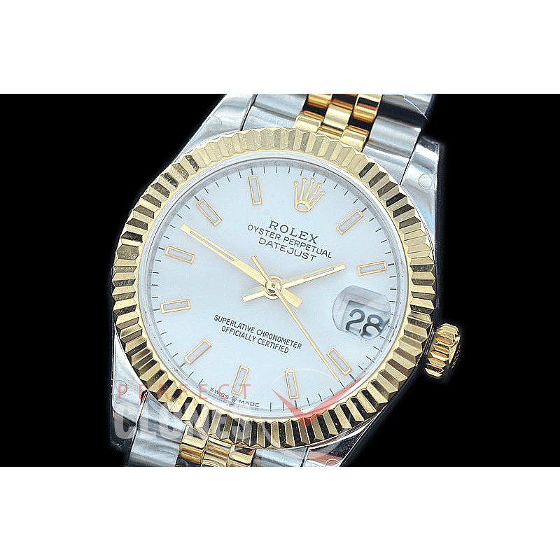 R31DJT-401J BP Datejust Midsize 278283 SS/YG Fluted/Jubilee White Sticks Asian Clone 2824