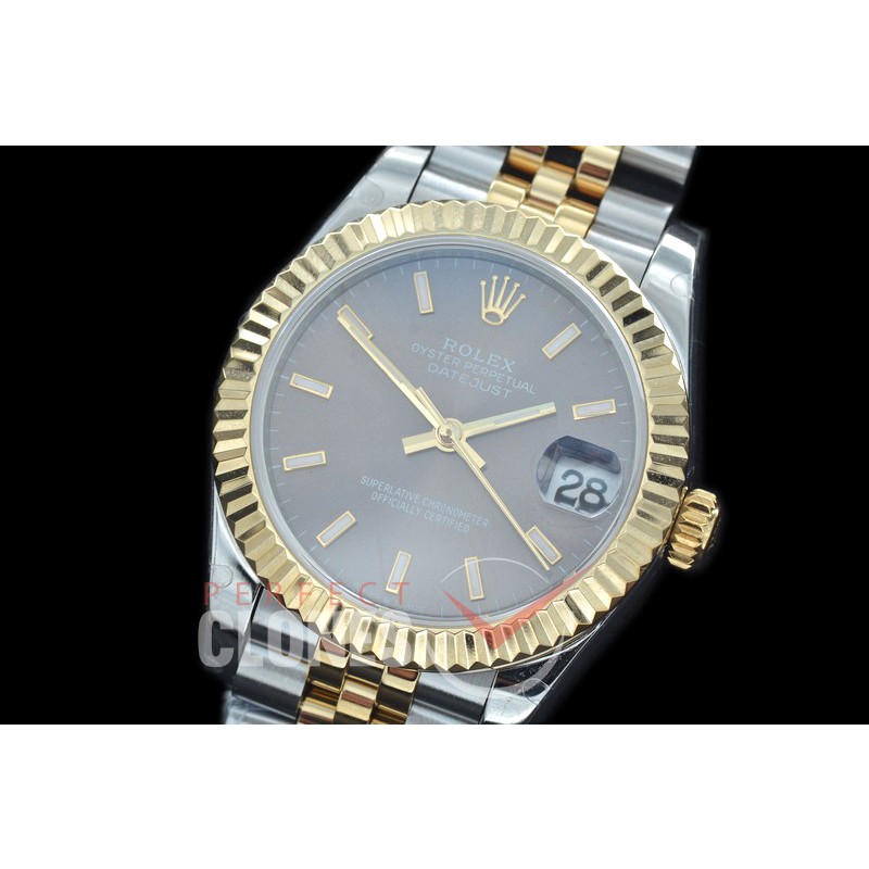 R31DJT-403J BP Datejust Midsize 278283 SS/YG Fluted/Jubilee Dark Rhodium Grey Sticks Asian Clone 2824