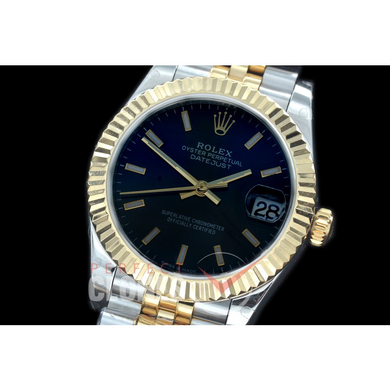 R31DJT-402J BP Datejust Midsize 278283 SS/YG Fluted/Jubilee Black Sticks Asian Clone 2824